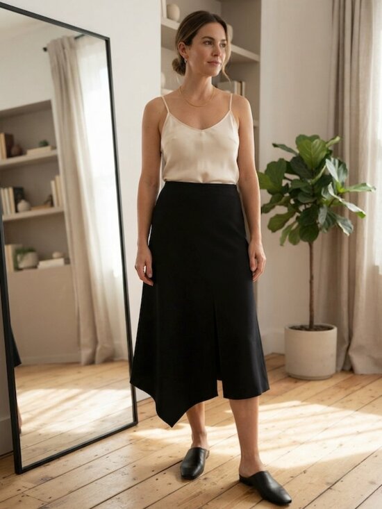 Zara Dresses & Skirts - Zara Asymmetric Midi Skirt Split Hem Minimalist Black Large